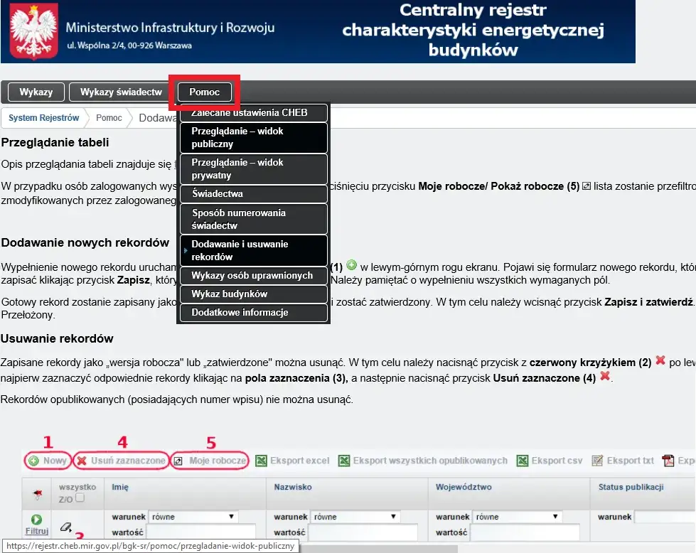 Centralny Rejestr Charakterystyki Energetycznej Budynków strona główna